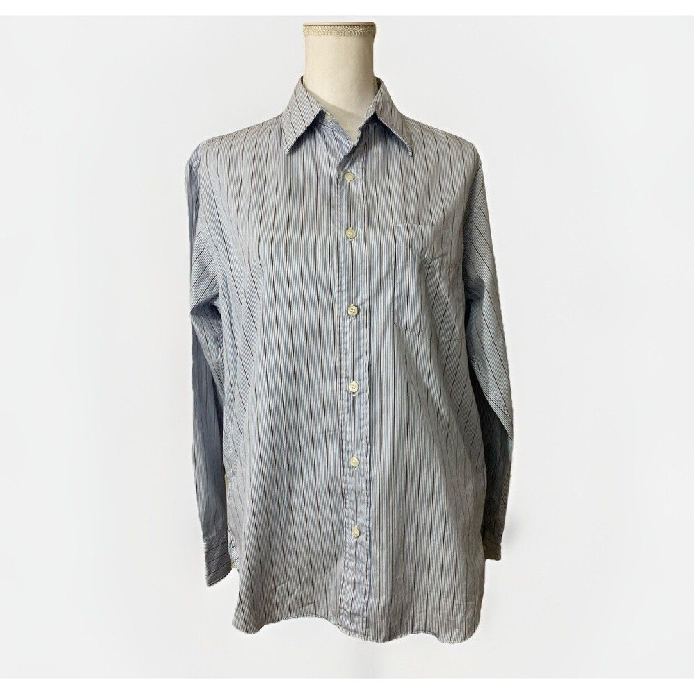 Vtg J Crew Top Womens S Blue Stripe Button Up Long Sleeve Casual Preppy Shirt